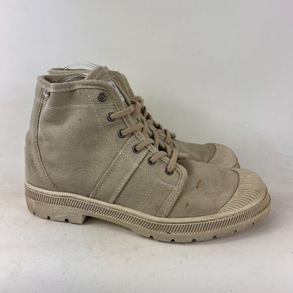 Pataugas canvas high top mens size 7 tan minimalist athletic sneakers shoes - Picture 2 of 12